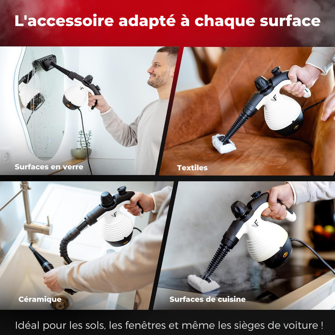 Nettoyeur vapeur à main – Réglage de la vapeur – Comprend 10 accessoires – Réservoir de 350 ml – Blanc