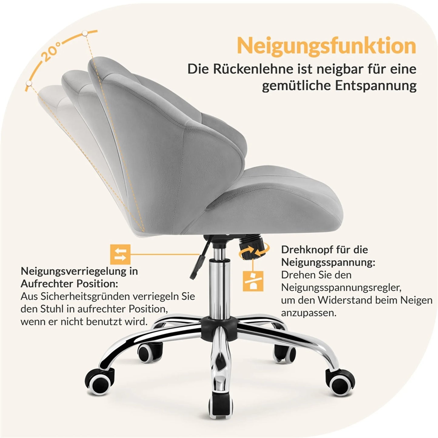 Yaheetech Chaise de bureau en forme de coquillage - avec fonction pivotante, hauteur réglable par vérin à gaz et dossier rembourré - pour le bureau à domicile et la chambre à coucher - polyester blanc et métal - 60 x 60 x 76,5-86 cm