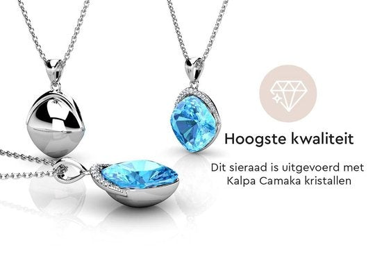 Yolora Collier femme avec pendentif - Cristal Kalpa Camaka - Argent/Bleu clair - Plaqué or blanc 18K - Collier - Collier femme - Argent - Bijoux - Coffret cadeau - Coffret cadeau de luxe - Coffret cadeau exclusif - Bel emballage cadeau