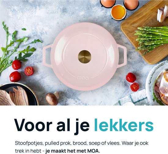 MOA Casserole en fonte - 7,2L - Pour toutes les sources de chaleur y compris l'induction - Avec couvercle - Ø 30cm - Revêtement antiadhésif - Lilas