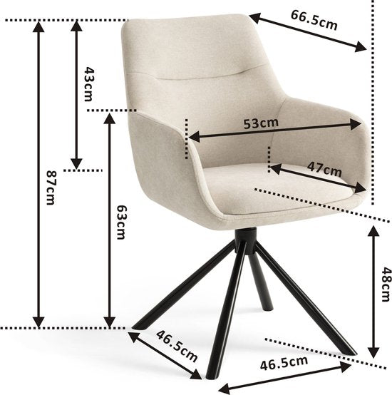 Furnihaus Chaise de salle à manger pivotante Olivia avec accoudoir Tissu beige