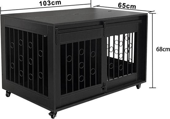 Niche pour chien sur roues - cage pour 2 chiens sur roues - niche - pour chiot et petits chiens - 2 espaces séparés