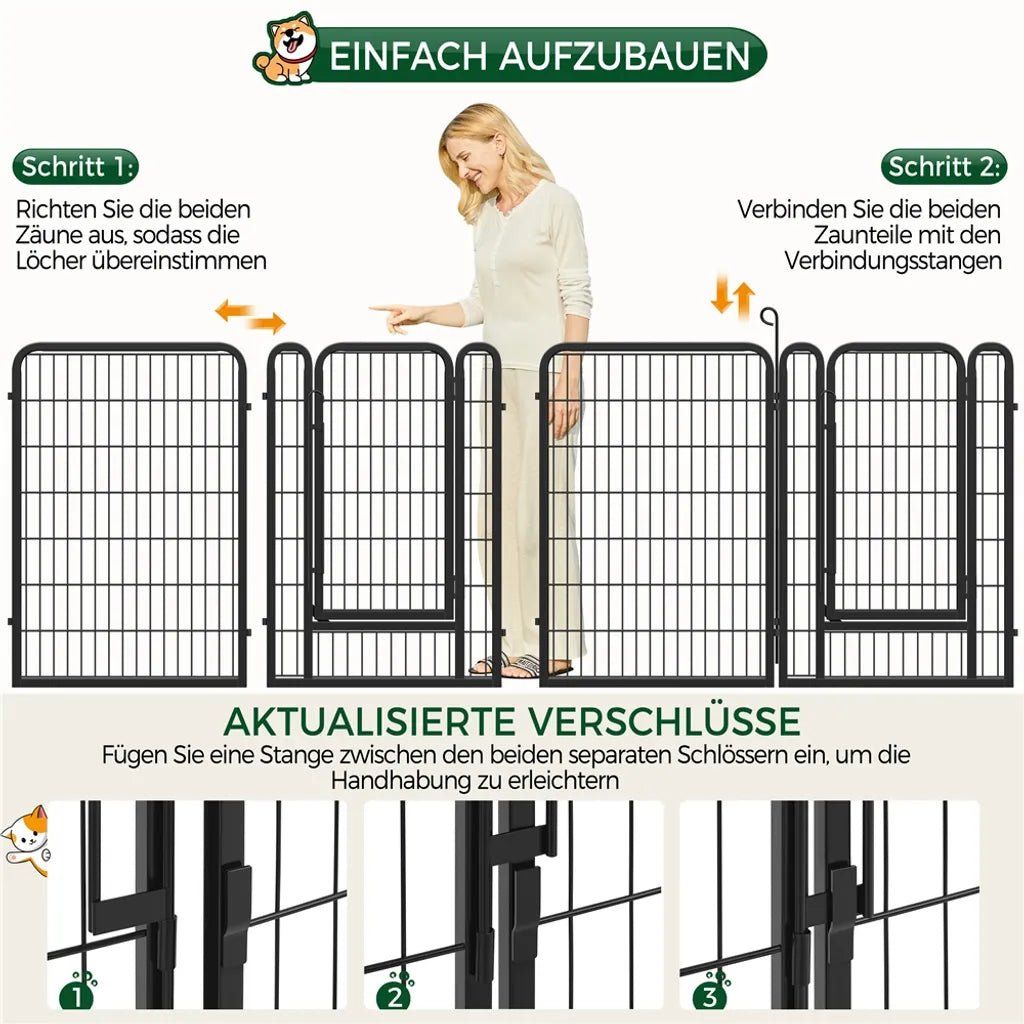 Yaheetech Enclos pour chiots, 8 panneaux, 100 x 68 cm - Noir - Enclos pliable pour chiens avec porte, pour chiots et petits animaux de compagnie