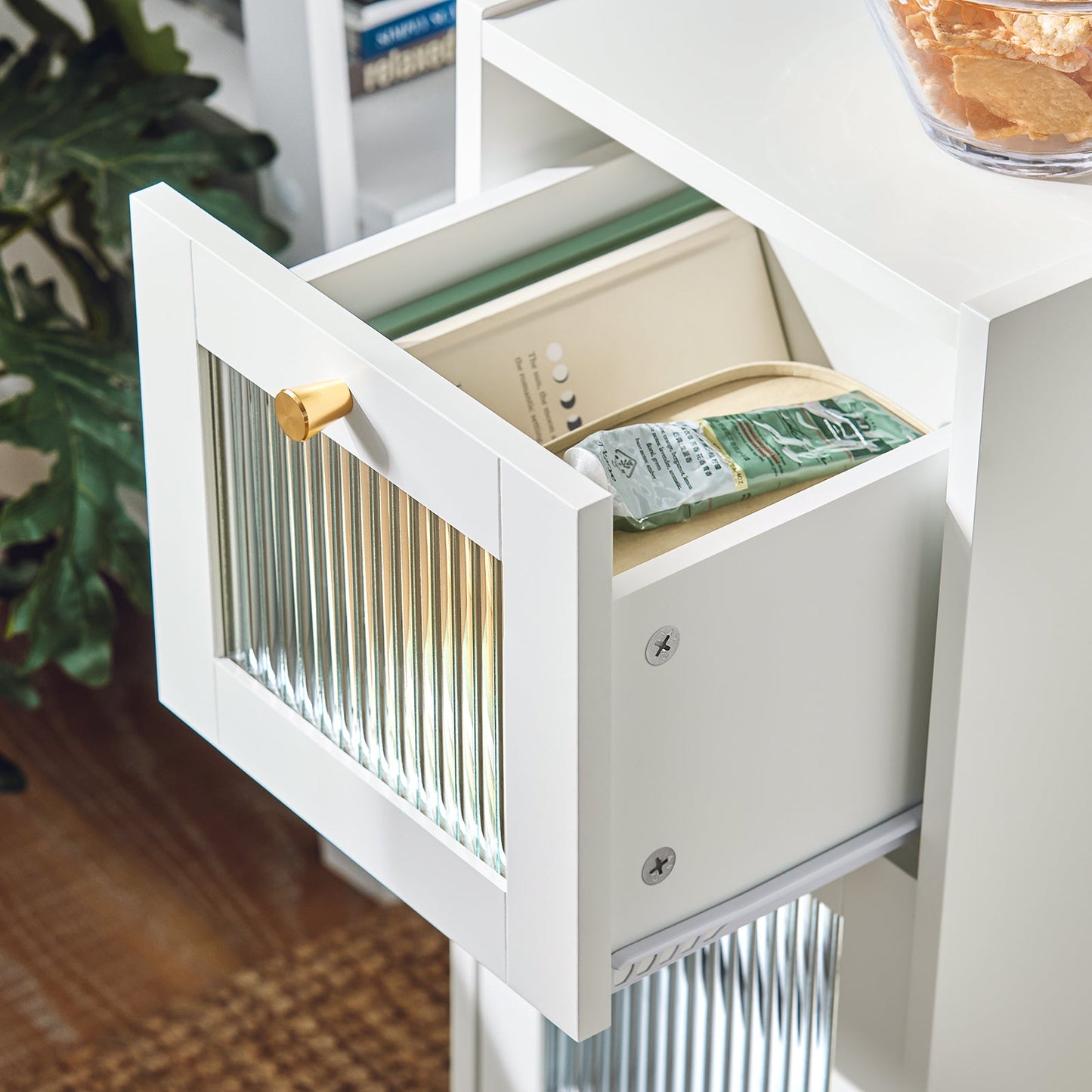 SoBuy Table de chevet - avec 2 tiroirs en verre et rangement - 30 x 45 x 65 cm - blanc