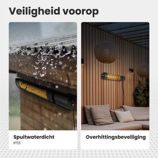 Chauffage de terrasse Auronic - Électrique - 2000W - Télécommande - 2 niveaux - IP55 - Noir