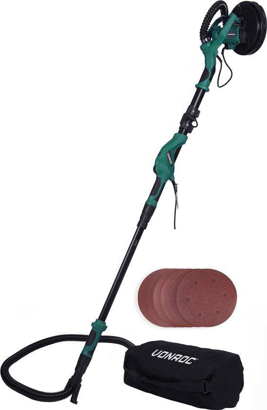 VONROC Ponceuse de plafond télescopique - 1050W - Ø225MM - Idéale pour les plafonds et les murs