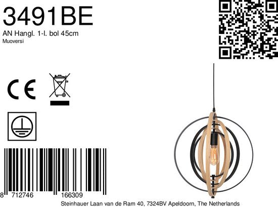 Anne Lighting - suspension - Muoversi - naturel - bois - Ø 45 cm - E27 - 3491BE