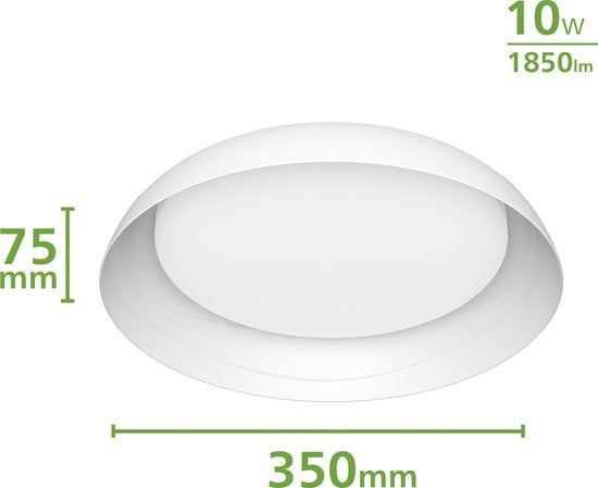 Plafonnier Philips Fleta - Ultra-efficace - Technologie d'éclairage SceneSwitch - 10 W - Lumière blanc chaud - Design blanc - Réduisez vos dépenses énergétiques