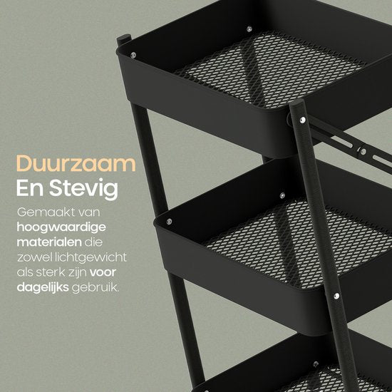 O'DADDY® Kitchen Trolley Collapsible - 3 Layers - Serviteur sur roues - Chariot de cuisine - Table roulante - Chariot de rangement - Chariot de rangement - Support de cuisine - Noir