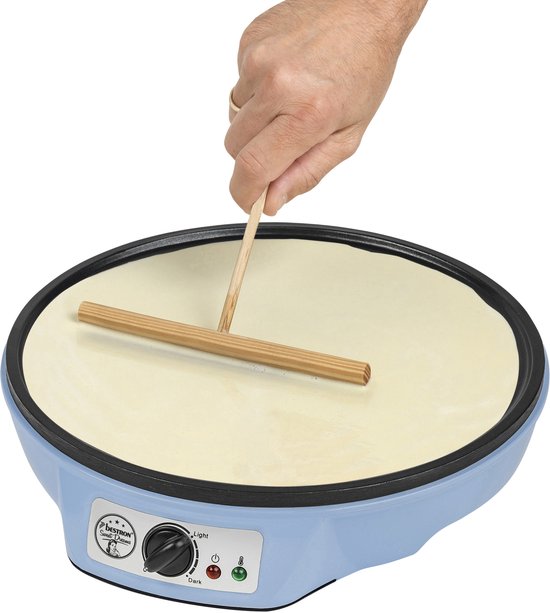 Appareil à crêpes Bestron - ASW602B - 1 000 W - Crêpière - 30 cm - Bleu - Avec pile en bois et spatule - Garantie 5 ans