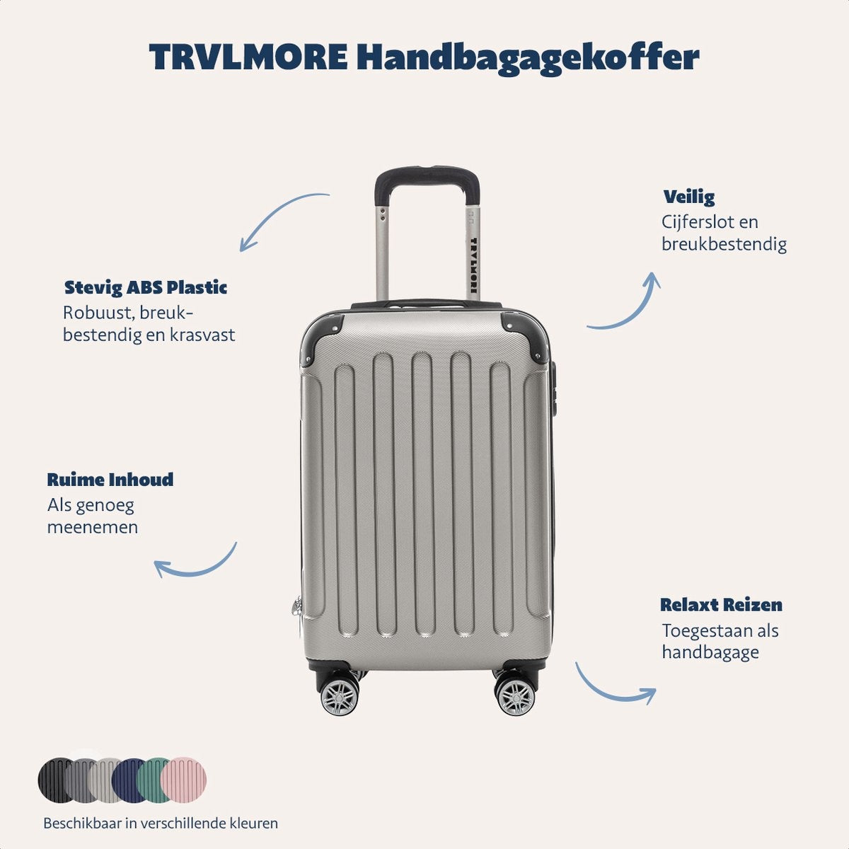 TRVLMORE Bagage à main Valise à roulettes - Serrure à chiffres - 54x36x20cm - 38L - Champagne