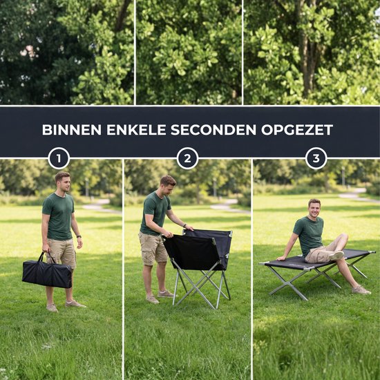 Outbee Lit de campagne - Lit de camping - Brancard - Lit pliable - Lit de camping avec sac de transport - Capacité 150KG - 190 x 63 cm - Noir
