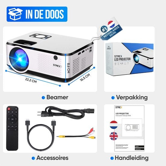 Vidéoprojecteur - Strex - Projecteur - Haute résolution 1080P – 7000 lumens – Wi-Fi intégré - 22 x 16 x 8,7