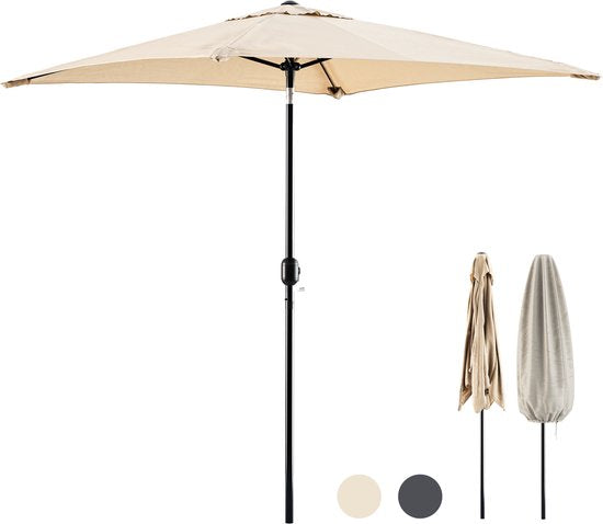 Parasol à mât Tristar - Carré - 200 x 200 cm - Balcon et jardin - Inclinable - Housse de protection incluse - PA-7902 - Beige