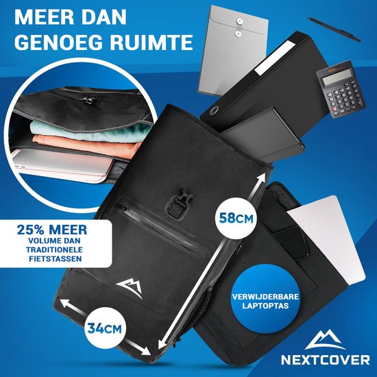 NEXTCOVER® NEW 3-in-1 bike bag for carrier [Aquashield] - Reflective luggage bag bag waterproof - backpack and shoulder bag [25 litres]- Black