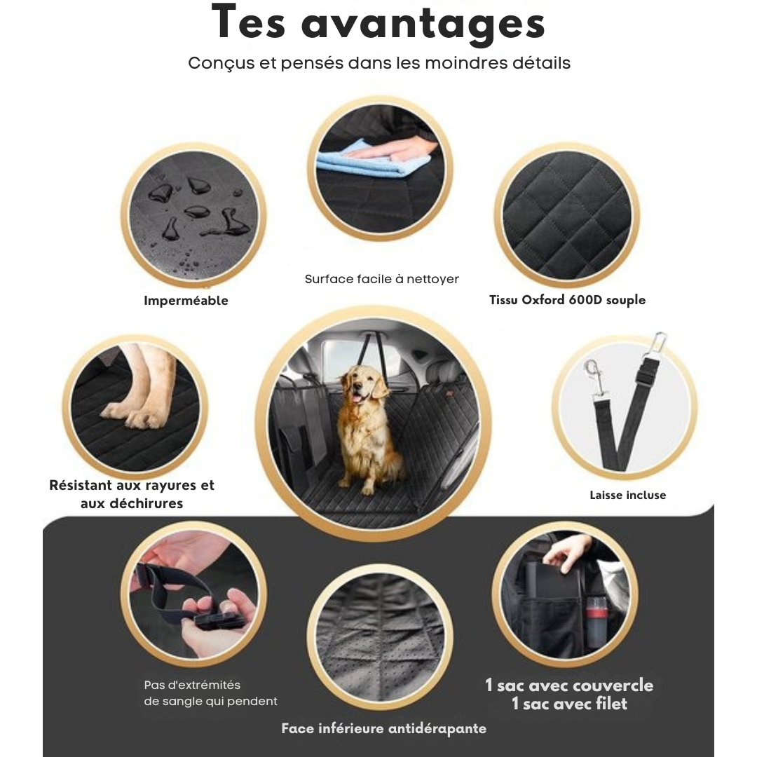 Housse de voiture pour siège arrière de chien - HELDENWERK - imperméable et résistante aux rayures - avec protection latérale et fenêtre de visualisation - noir