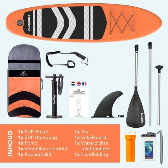 LifeGoods - SUP Board & Inflatable Paddle Board - 320x81 cm - Orange PVC - Stable et polyvalent - Kit complet - Poids maximum 135 kg