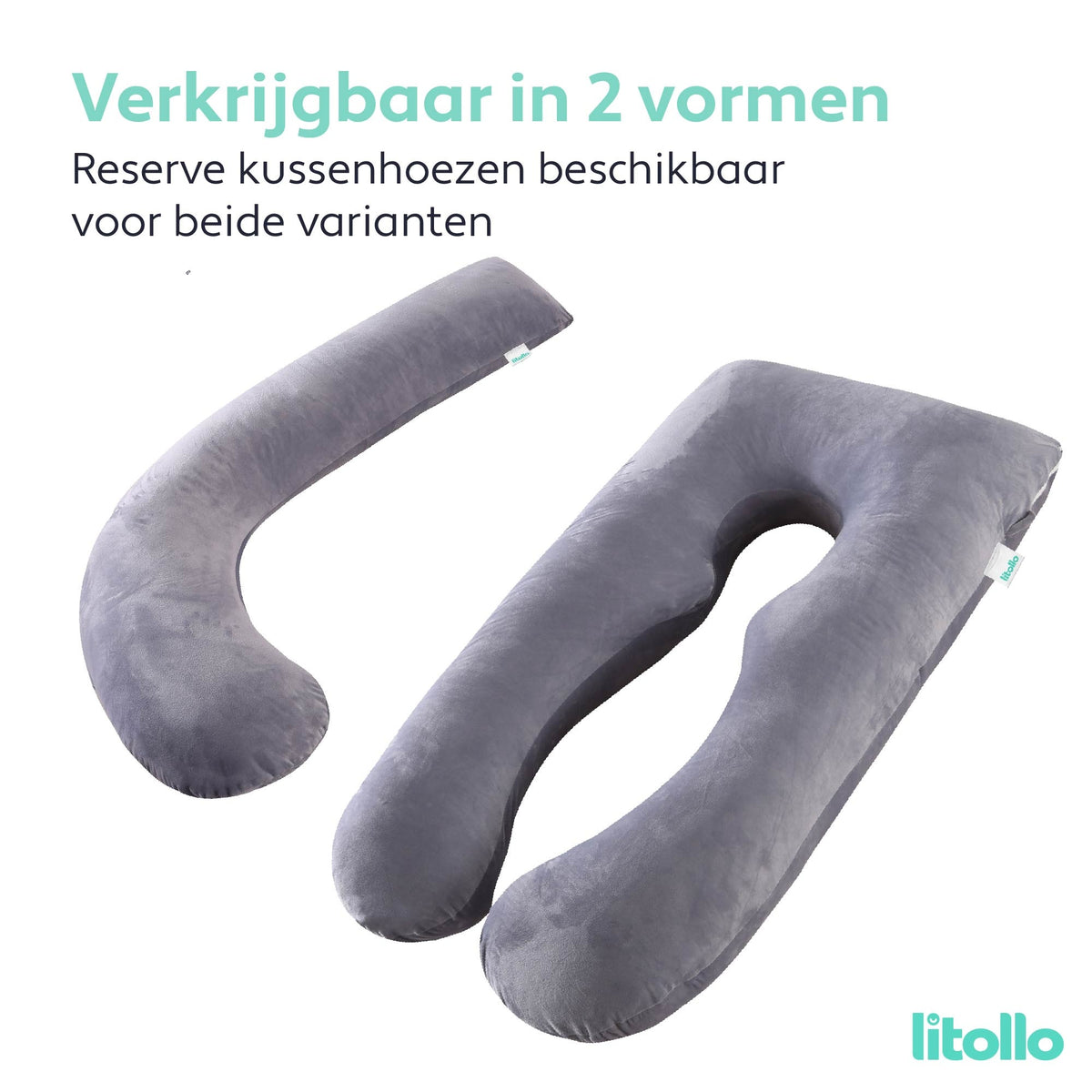 Litollo® Zwangerschapskussen XXL - Voedingskussen - Lichaamskussen - Body pillow - 280cm - Zachte fleece stof - Grijs - Met gratis extra afneembare hoes (t.w.v. €29,95)