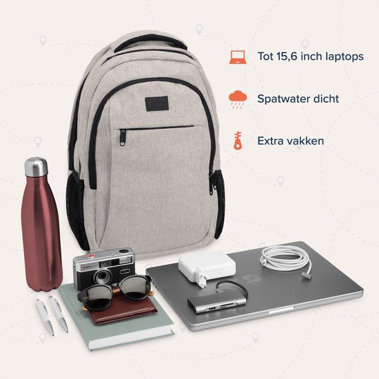 TRVLMORE Sac à dos à vie - Sac à dos avec compartiment pour ordinateur portable de 15,6 pouces - Cartable - Résistant aux éclaboussures - Hommes et femmes - Garçons et filles - 28L - Champagne