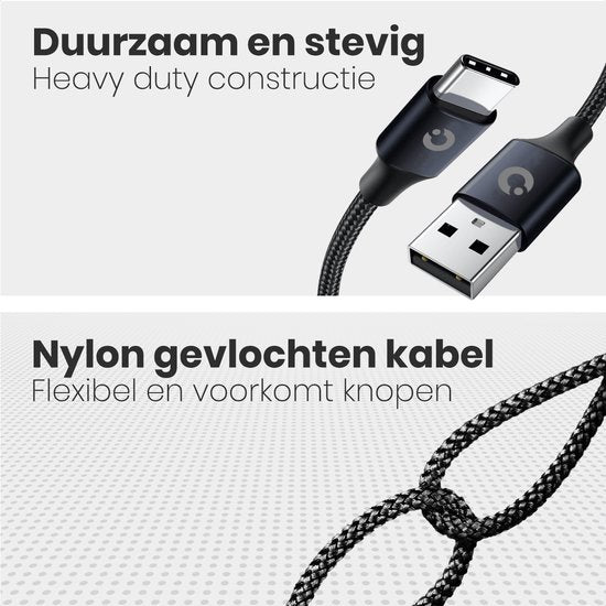 Auronic Câble USB-C - 3M - 2,4A - USB C vers USB-A - Nylon tressé - Noir