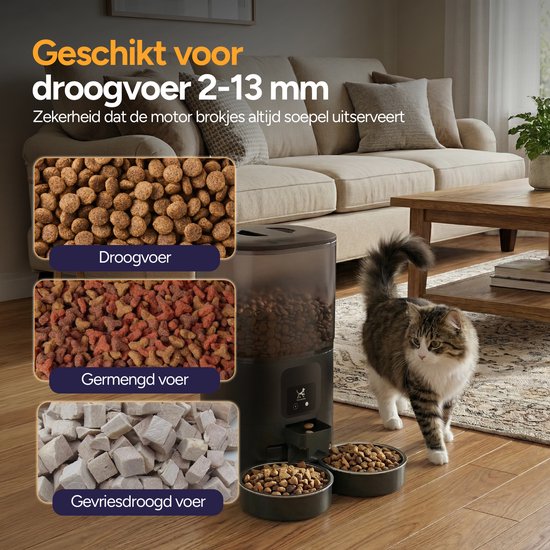 Viervoeter Feed Dual - Mangeoire automatique 7 L - Chat et chien - Distributeur automatique de nourriture avec application et alerte sonore - Noir