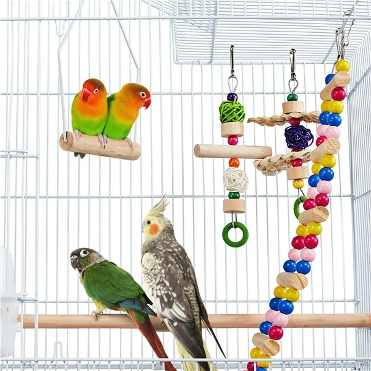 Yaheetech Cage à oiseaux avec base mobile - équipée de barreaux de 10 mm, d'un tiroir inférieur amovible et d'un ensemble de jouets - pour perruches et canaris - métal peint en blanc - 46 x 35,5 x 158,5 cm