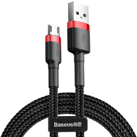 Baseus - Câble universel USB vers Micro USB - Compatible notamment avec les appareils Samsung et autres - 2 mètres - 1,5 A - Noir/Rouge