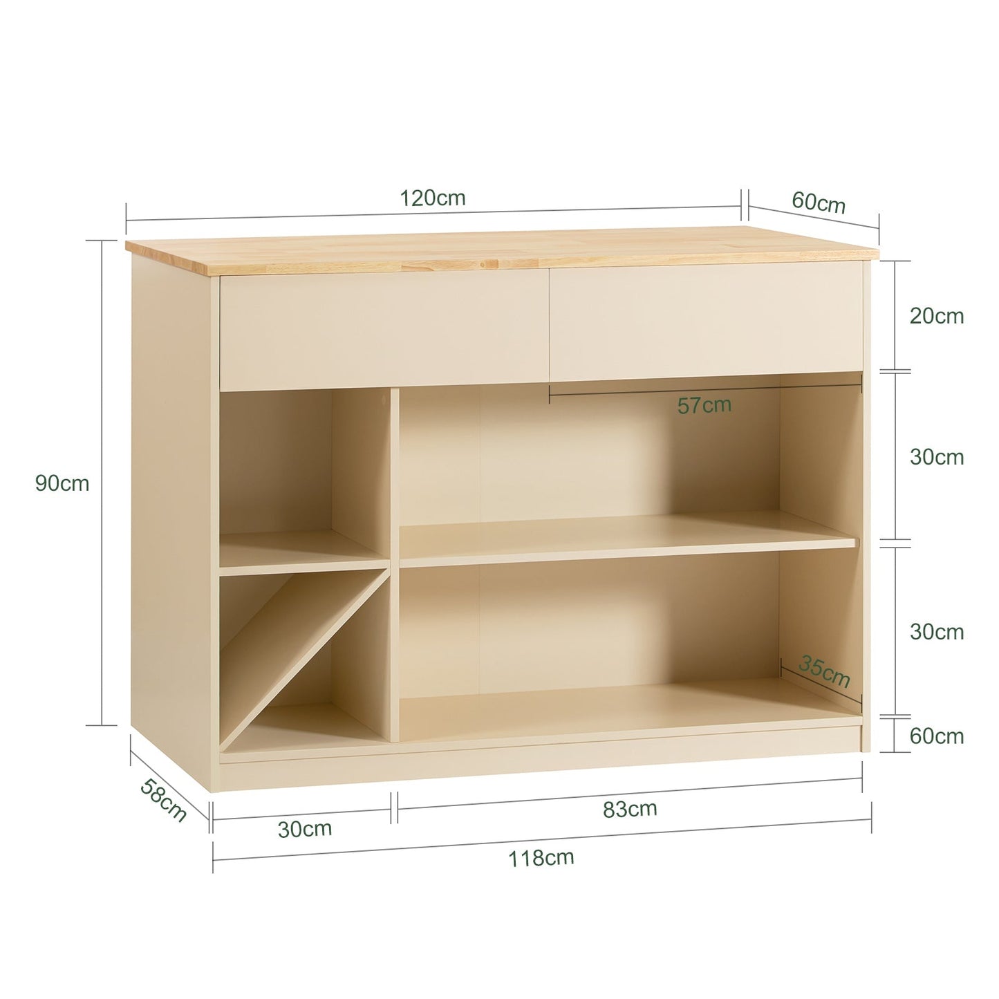 SoBuy Meuble de cuisine - Max. 75 kg - Avec 2 Tiroirs - MDF - 120 x 60 x 90 cm