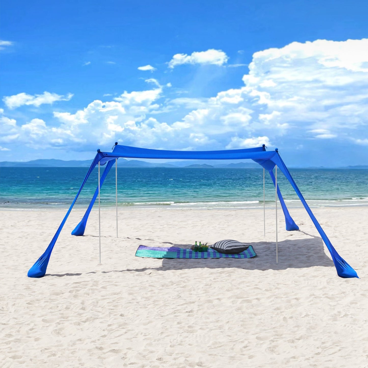 SoBuy OZT02-DB Tente de plage 400x400x200 cm - Bleu roi - Lycra Polyester - UPF 30 - Tente de plage portable avec sac de transport