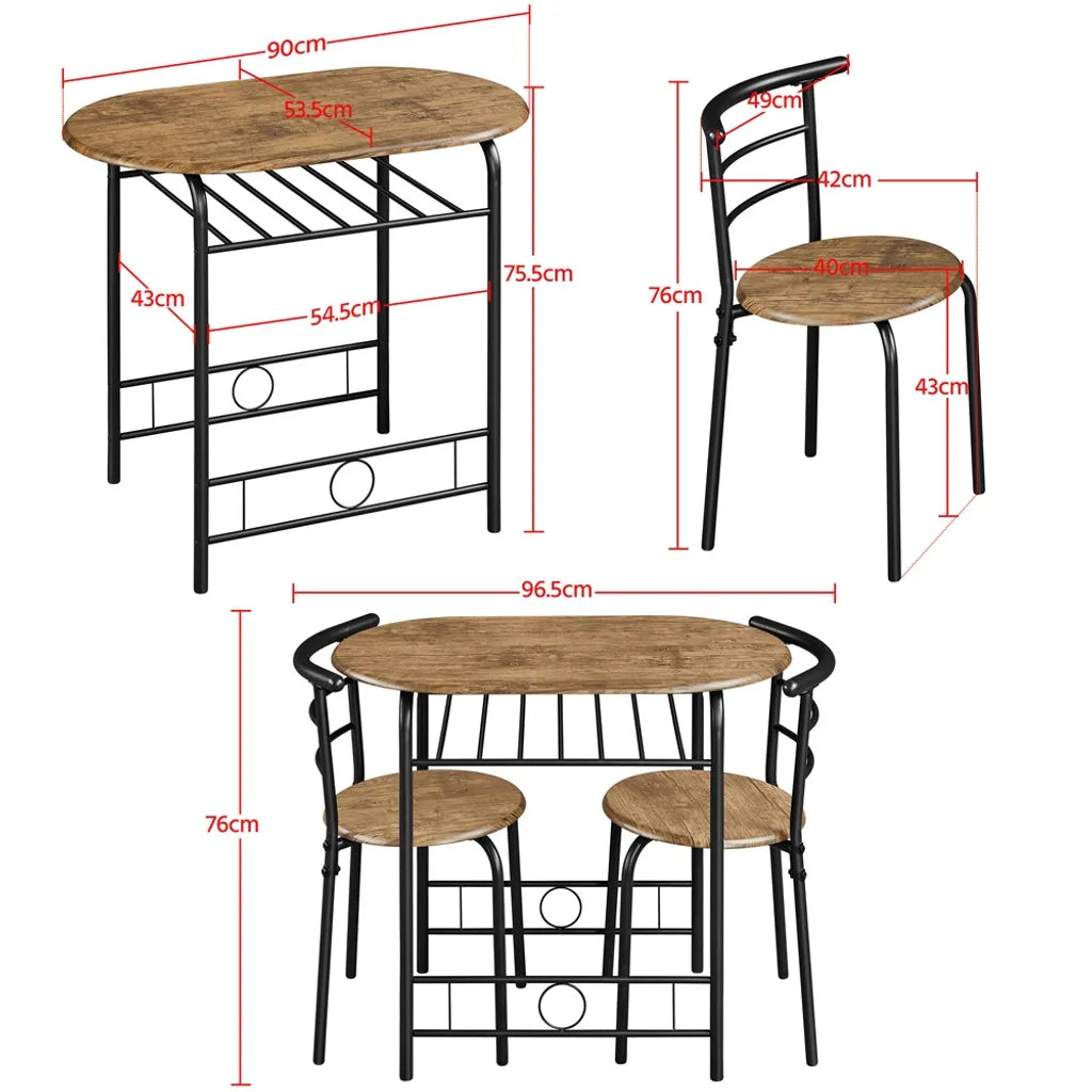 Ensemble de salle à manger Yaheetech 3 pièces - Marron - Table de salle à manger avec étagère de rangement et 2 chaises pour 2 personnes