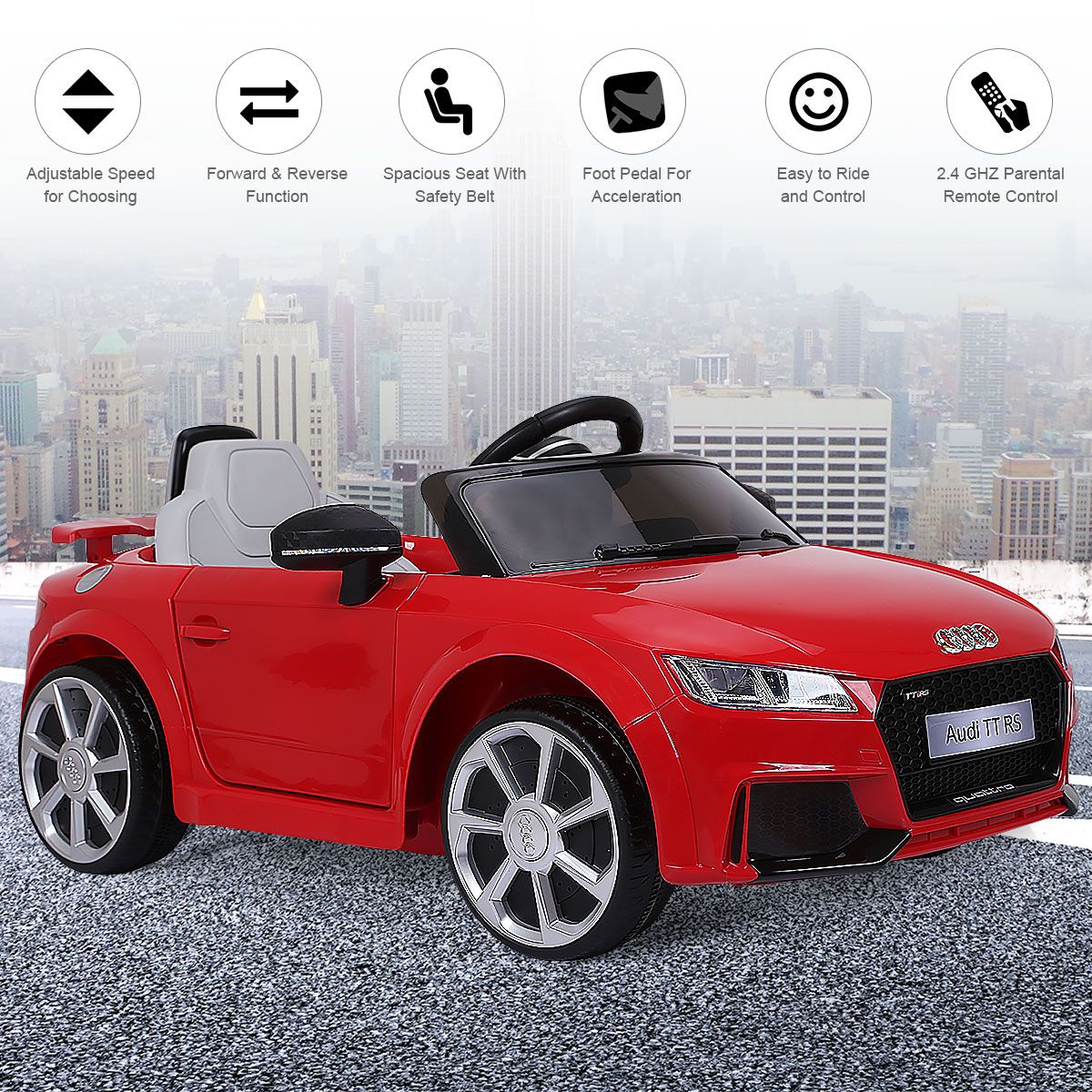 Voiture électrique pour enfants Coast - 2 moteurs - télécommande et musique - rouge 104 x 63,5 x 45,5 cm
