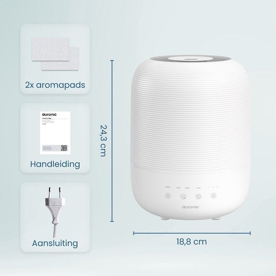 Auronic Humidificateur - 3L - Convient pour la chambre à coucher, la chambre de bébé, le bureau, le salon et plus encore - Humidificateur - Sans BPA - Blanc