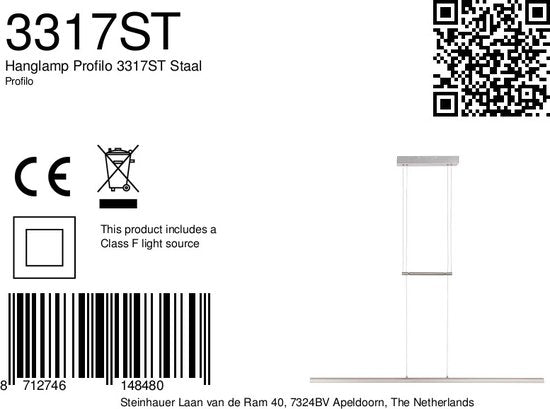 Steinhauer - lampe suspendue - Profilo - acier - métal acrylique - lampe design - LED - 3317ST