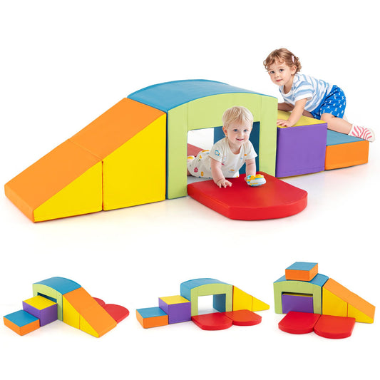 Costway Jeu de blocs à grimper - 6 pièces et tunnel inclus - 60 x 41 x 46 cm - Multicolore