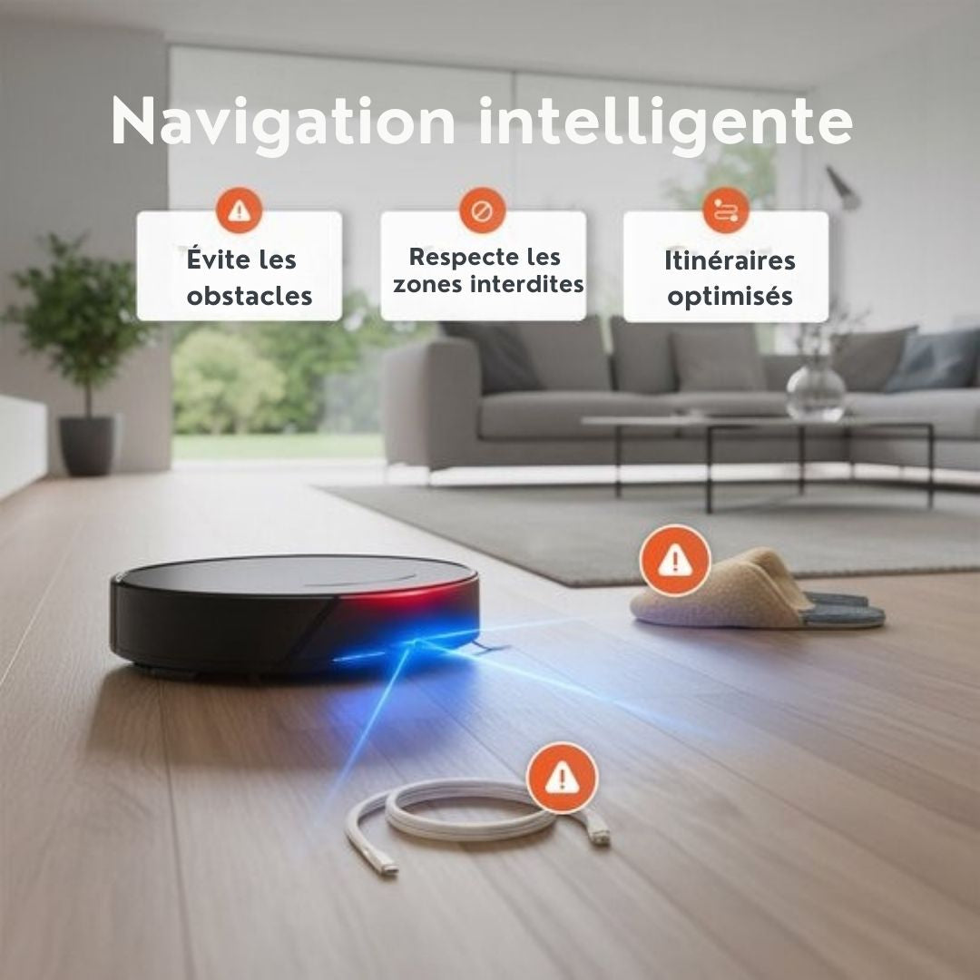 Robot Aspirateur avec fonction balayage Skoov - Avec station de chargement et de déchargement - APP - Animaux - Maison - Automatique - Poils de chien - 2000 PA - Noir