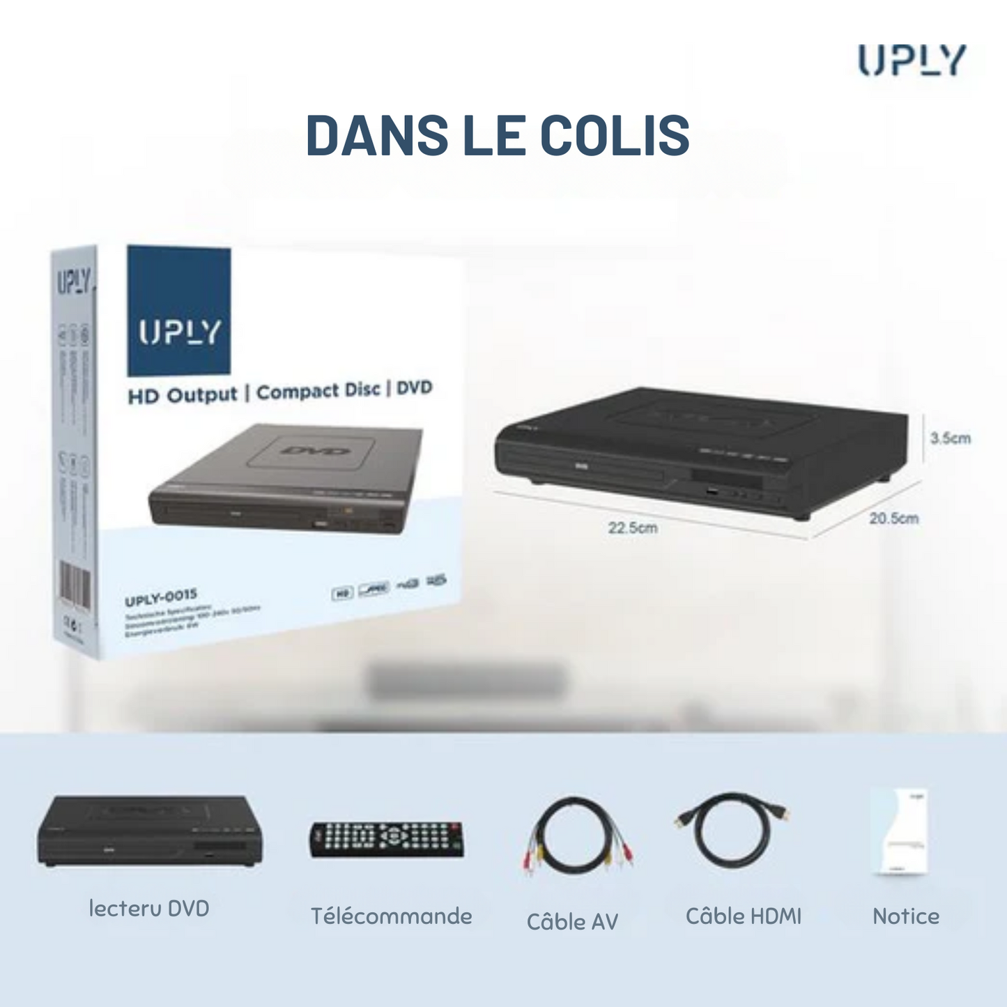 Lecteur DVD avec HDMI - UPLY - Full HD - Télécommande incluse - USB - Noir