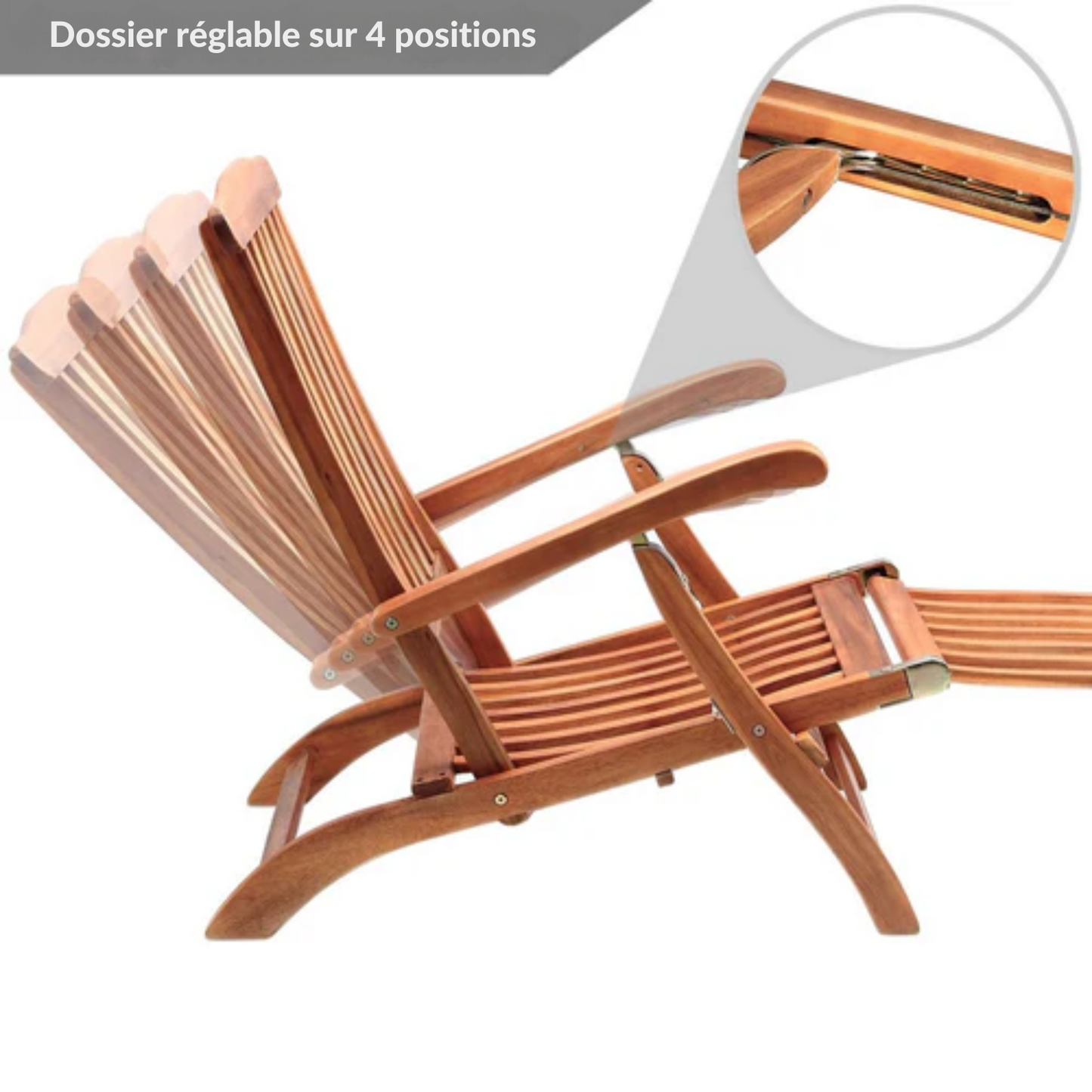 Chaise longue - Casaria Queen Mary – Bois d’acacia – 169 x 54 x 95 cm – Marron