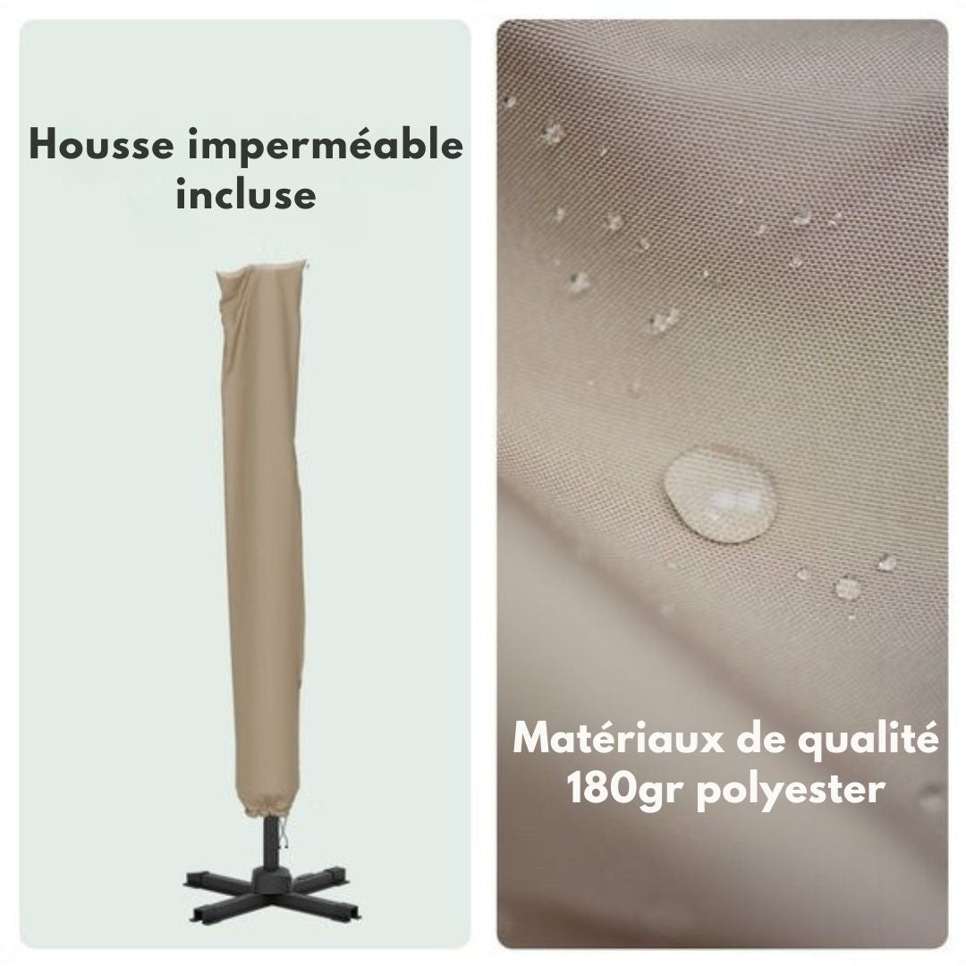 Parasol LifeGoods - 300x300 cm - inclinable - imperméable - avec housse - Taupe