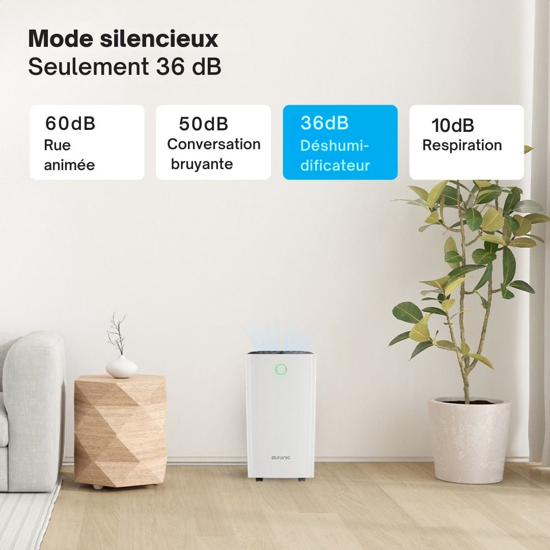 Déshumidificateur Auronic - 12 litres par jour - Fonction Lavage-Séchage - 185 W - 30,5 x 26,5 x 52 cm - Blanc