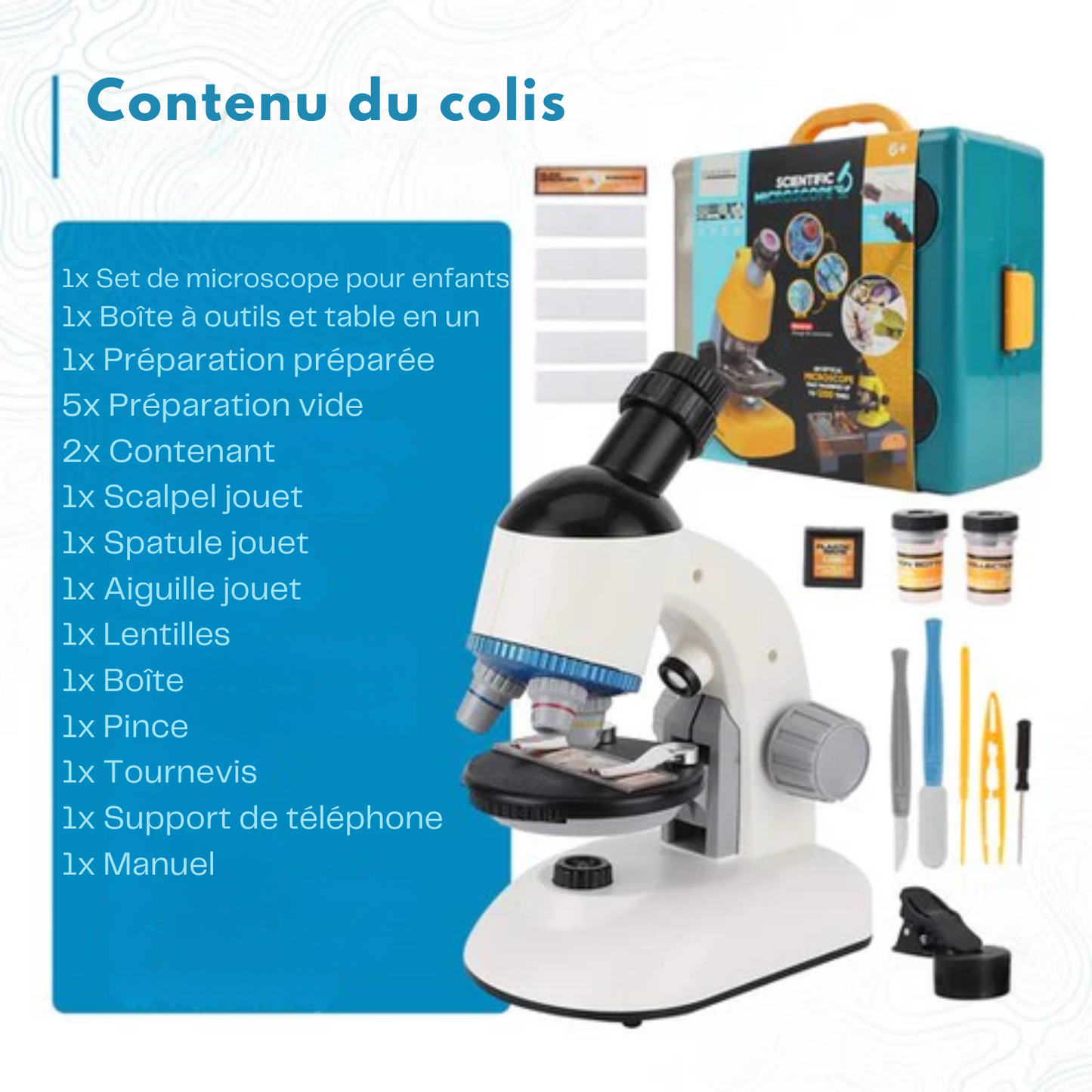 Microscope - ODESSEY - avec boîte à outils - Grossissement 1200X - Modèle Julius