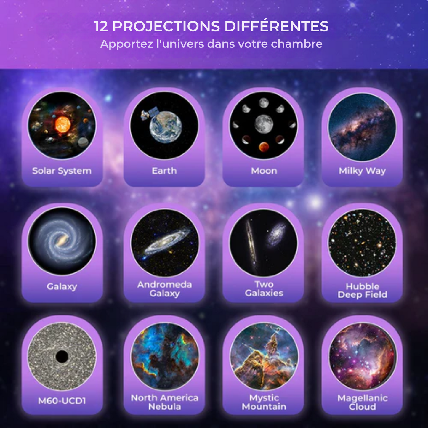 Lampe de projecteur 12 en 1 - MostEssential Premium - Projecteur d'Étoiles, Galaxie, Ciel Étoilé, Espace et Univers - 12 W - Noir