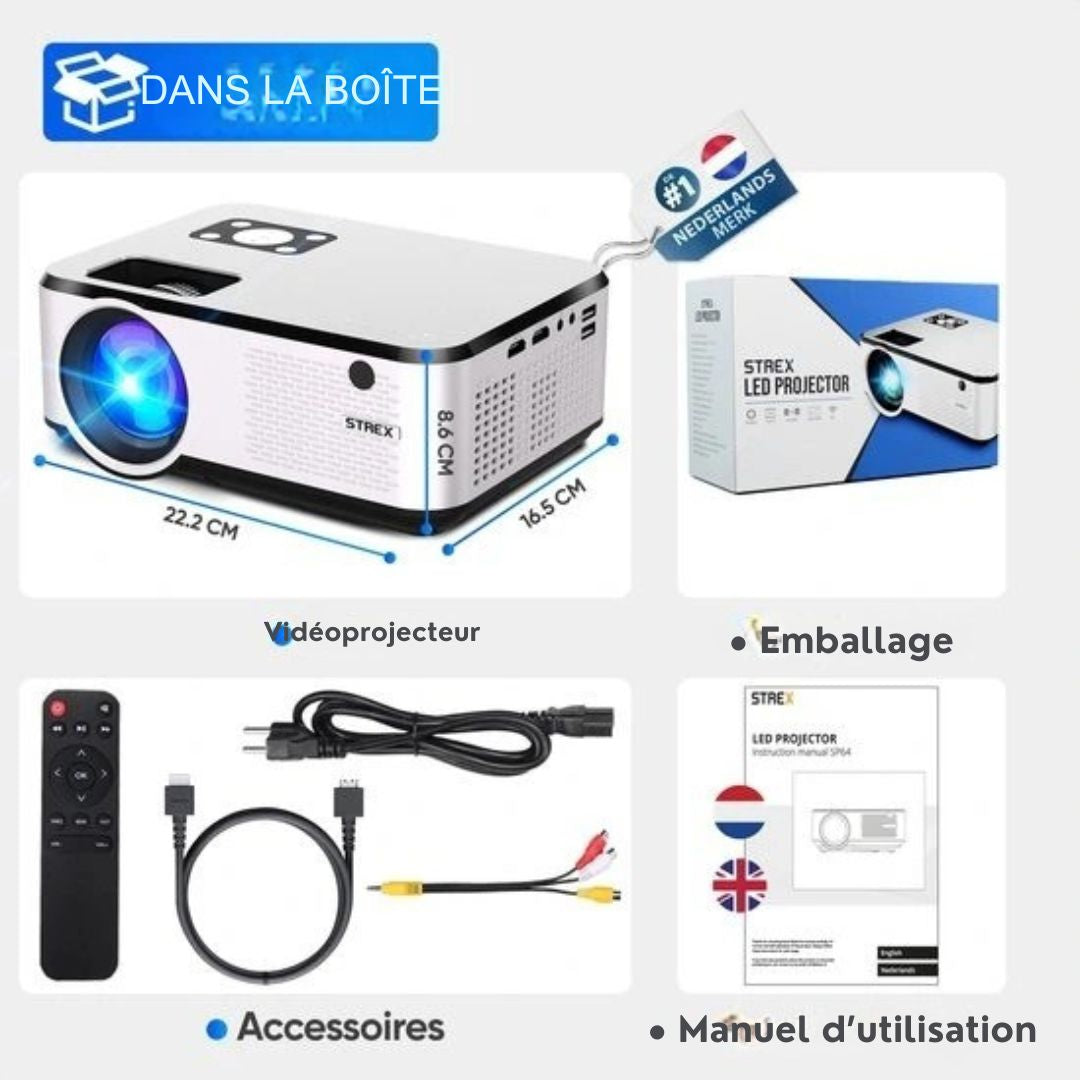 Vidéo-projecteur Strex - WiFi - 7000 lumens - 22 x 16 x 8,7 cm - Noir