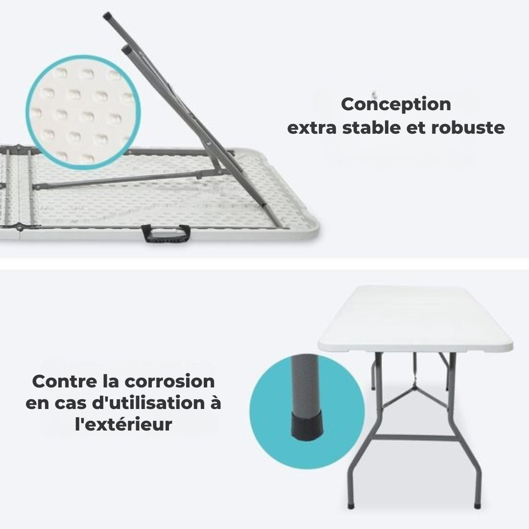 LifeGoods Table pliante - 70x180cm - Table pliante ajustable et robuste - Résiste aux intempéries - Table pliante pour l'extérieur - Blanc