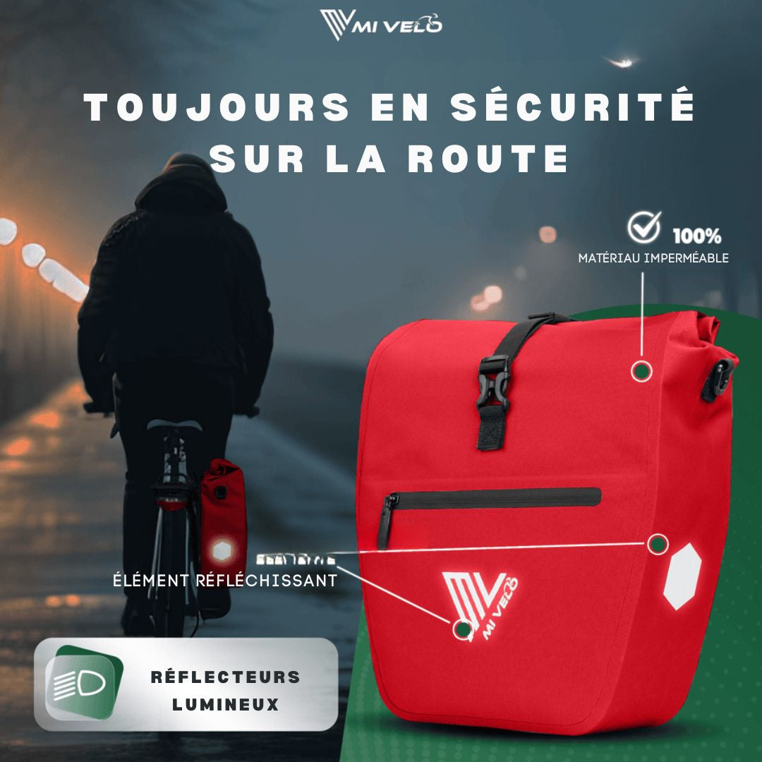Sacoche pour vélo MIVELO- Imperméable et avec bandoulière - 20 litres - 50 x 31 x 14 cm - Rouge