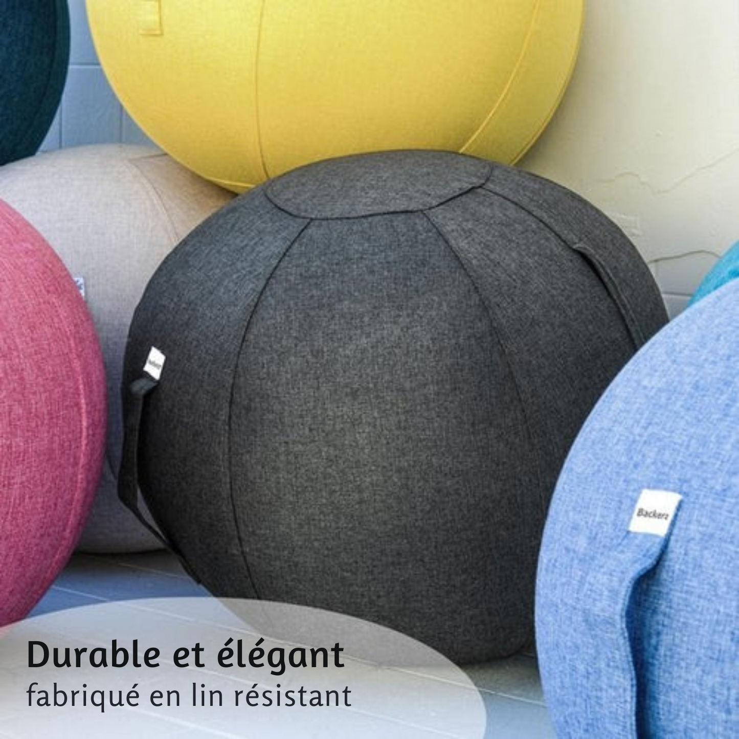 Ballon de Yoga - Backerz® - Boules d’Assise avec Housse - 75 cm - Chaise de Bureau Ergonomique - Lin Anthracite - Gris