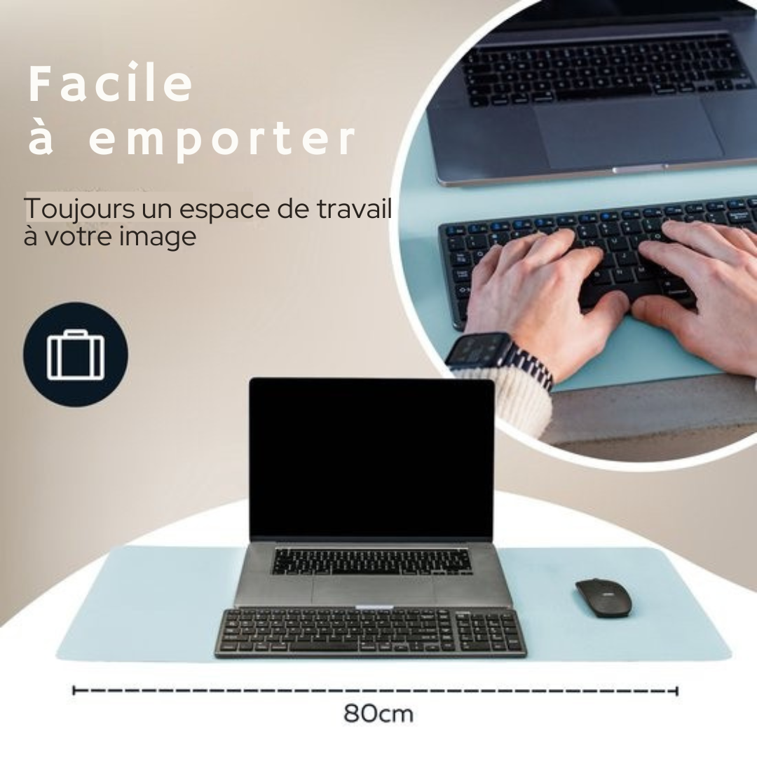 Tapis de bureau professionnel en cuir synthétique WURK - Organisateur de bureau - Tapis de bureau - Accessoires de bureau - XXL - Comprend un clip de câble - 80x40 - bleu