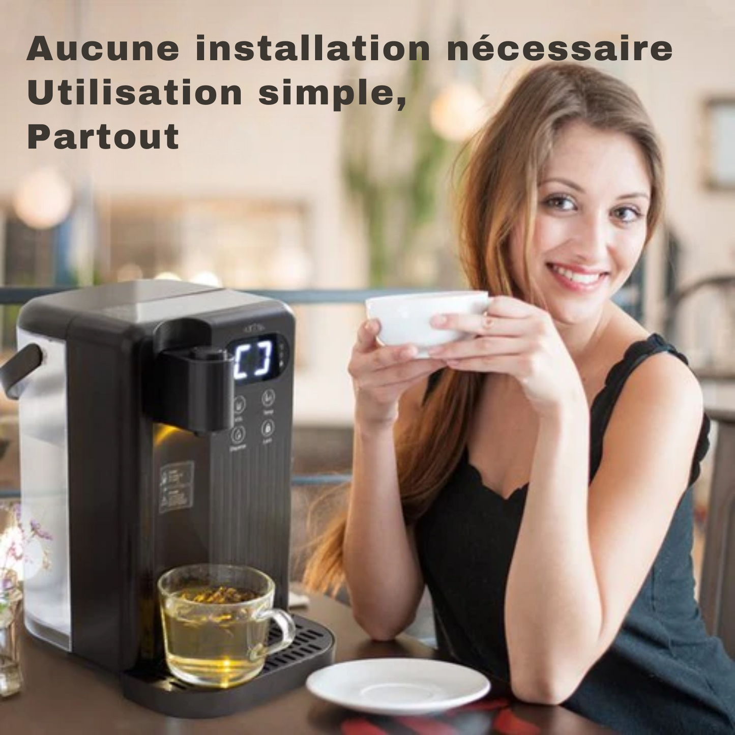 Distributeur d'eau chaude - Nimma - 3L - 2000W - 200/350/500 ml - Bouilloire instantanée - Noir