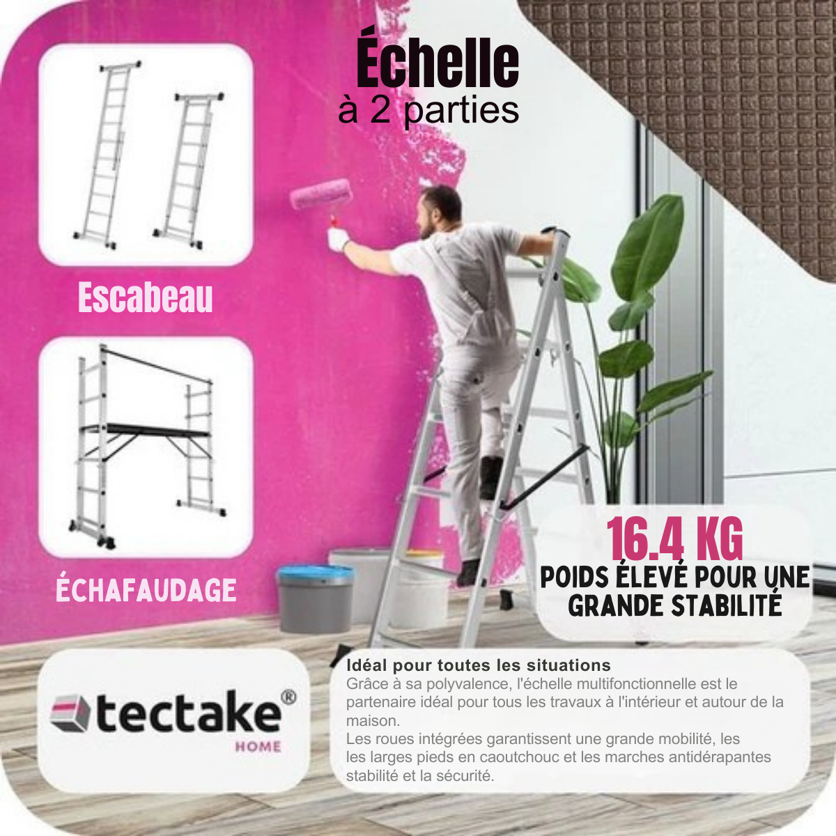Échelle multifonctionnelle - tectake 401668 – 4 en 1 -Support d'échafaudage - Hauteur de travail 1m