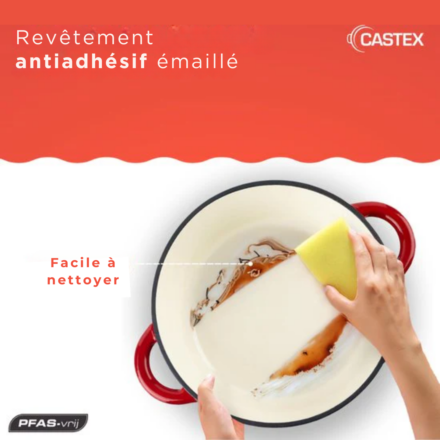 Cocotte - Castex - Casserole en fonte - Compatible toutes sources de chaleur - 6.4L - Rouge