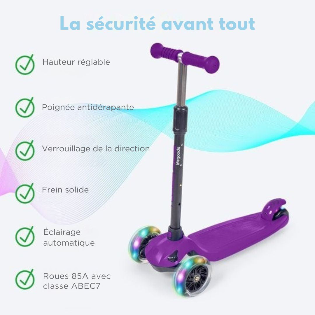 Trotinette LifeGoods - Pour enfants 5 à 8 ans - Hauteur ajustable - Violet